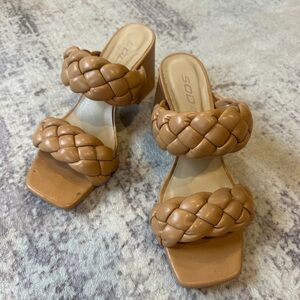 Tan Braided Double-Strap Heeled Sandal